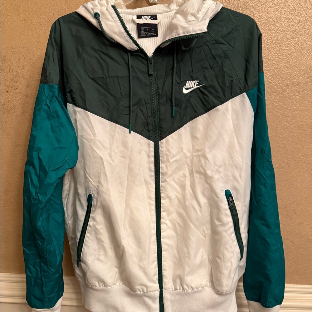 Nike Turquoise and White Windbreaker Jacket with Hood